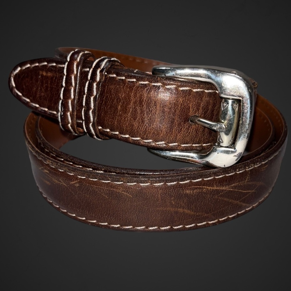 JOHNSTON & MURPHY Brown American Glove Cowhide Solid Silver Buckle Belt
